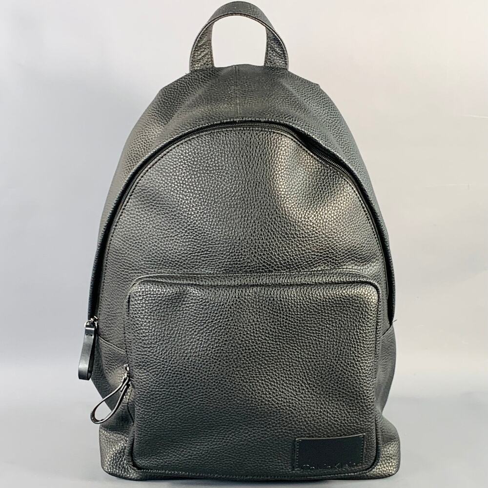 CALVIN KLEIN Black Pebble Grain Leather Backpack
